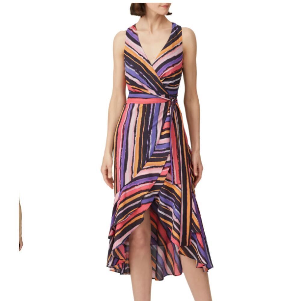 Great Jones Vibrant Orchid Wrap Dress Midi Layered Orange Purple Pink Medium‎